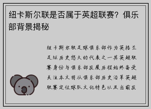 纽卡斯尔联是否属于英超联赛？俱乐部背景揭秘