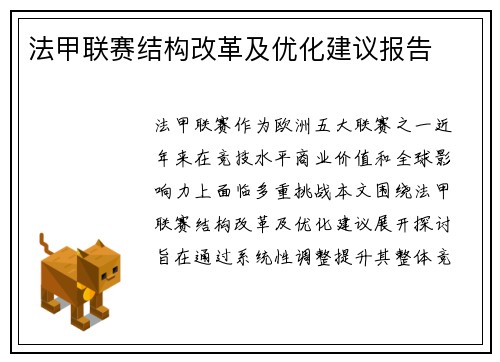 法甲联赛结构改革及优化建议报告